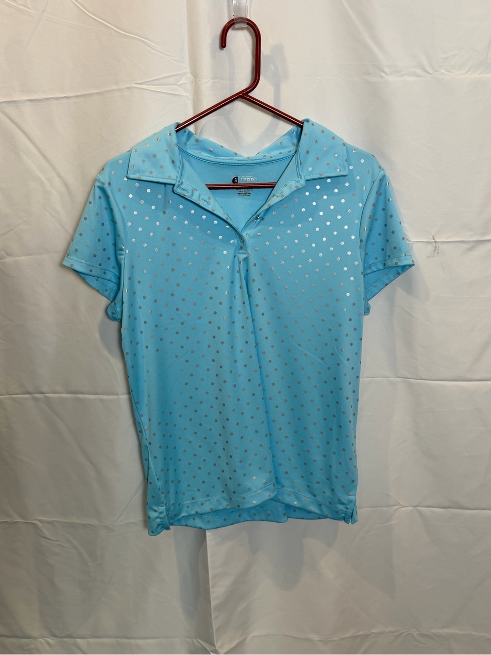 Izod Light Blue Short Sleeve Polo with Silver Dot Print